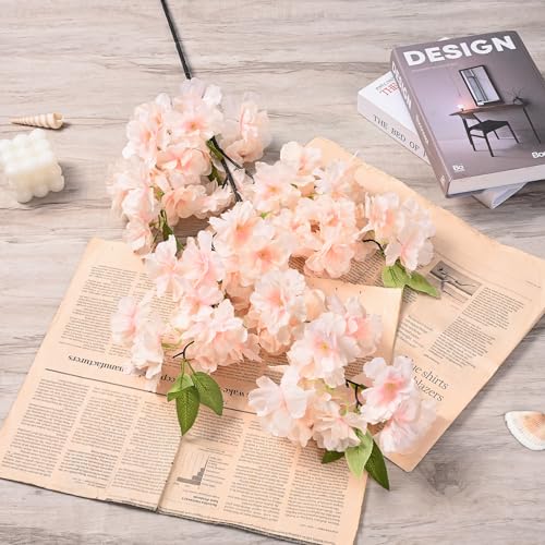 Sunm Boutique White Cherry Blossom Flowers, Artificial Cherry Blossom Decor Faux Cherry Blossom Branches Vase Arrangements for Wedding Home Party Kitchen Decor, Set of 3