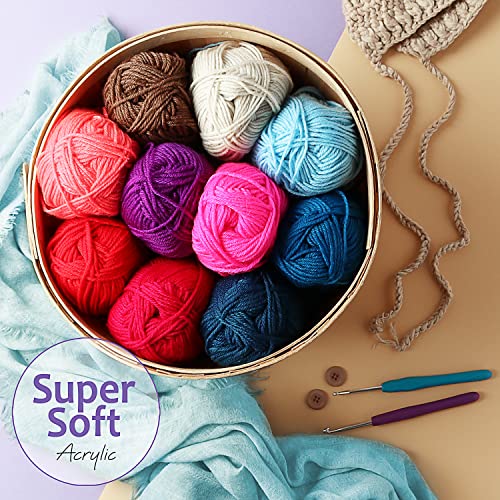 CraftBud 43 Piece Crochet Kit for Beginners Adults and Kids, Small Crochet Set with 9 Crochet Hooks Set and 55 Yards of Yarn for Crocheting Kit, Canvas Tote Bag, Beginner Crochet Kit