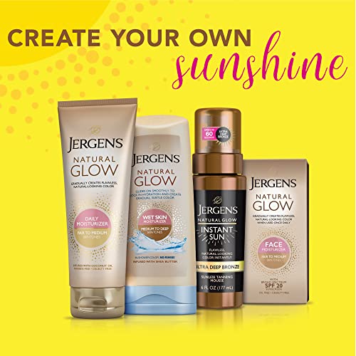 Jergens Self Tanner, Natural Glow Instant Sun, Sunless Tanning Mousse, Quick Self Tanner Foam, Ultra Deep Brozne, 6 Oz