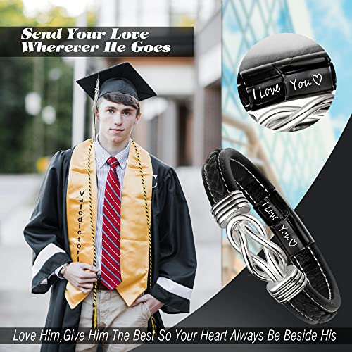 Boyfriend Gifts Cross Leather Bracelets for Men Black Braided 1 Year Anniversary Easter Gifts for Boyfriend I Love You Gifts for Him Retirement Birthday Jewelry