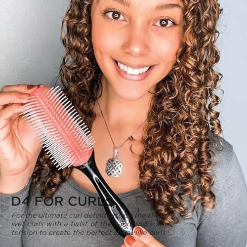 Denman Original Curl Definer & Styler 9 Row Hairbrush for Detangling, Separating, and Defining Longer Curls, Curly Hairbrush - Black