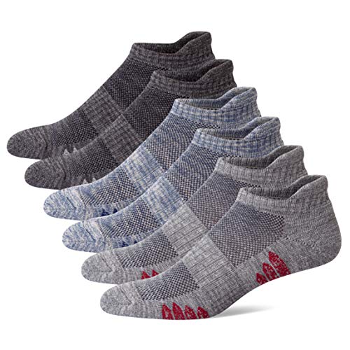 u&i Men's Performance Cushion Cotton Low Cut Ankle Athletic Socks with Tab, Grey (6-Pack)