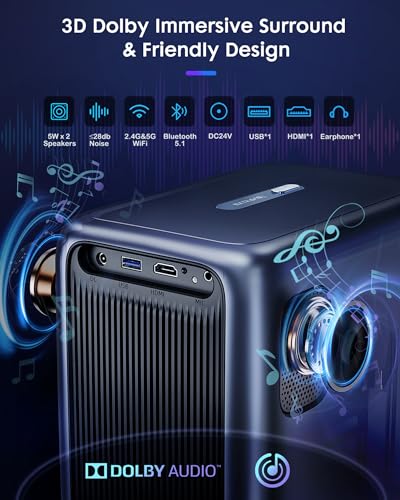 Projector with WiFi and Bluetooth 4K, 【Netflix Official/YouTube/Prime Video】, EXTRAVIS 1000ANSI Home Theater Native 1080P, Auto Focus & Keystone, Dolby Audio, Portable Smart Movie Outdoor Projector