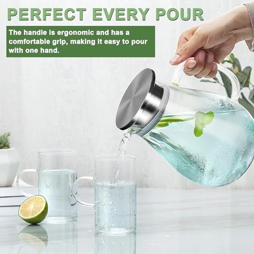 SUSTEAS Glass Pitcher,1.5liter Glass Pitcher With Lid, Carafes and Pitchers, Iced Tea Pitcher, Water Carafe With Handle, Heat Resistant Borosilicate Glass Jug, Beverage Pitcher, Milk Jug With Brush