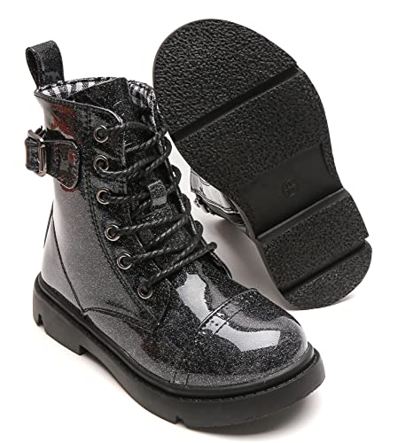 DADAWEN Boys Girls Glitter Ankle Boots Lace Up Waterproof Combat Boot With Side Zipper (Toddler/Little Kid/Big Kid) Hot Pink Glitter US Size 3.5 M Big Kid