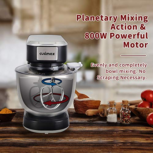 Stand Mixer, CUSIMAX Dough Mixer Tilt-Head Electric Mixer with 5-Quart Stainless Steel Bowl, Dough Hook, Mixing Beater and Whisk, Splash Guard