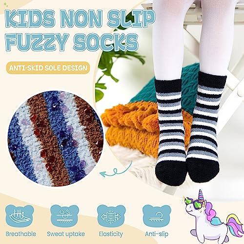 Velice Kids Fuzzy Socks with Grips Toddler Boys Girls Non Slip Slipper Socks Soft Cozy Fluffy Winter Warm Socks 6 Pairs(Unicorn,1-3T)