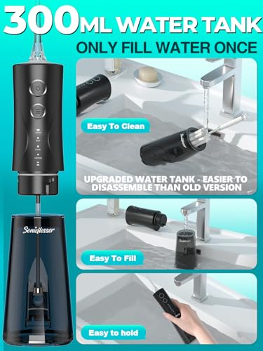 Water Dental Flosser Teeth Pick: Portable Cordless 300ML Oral Irrigator 4 Mode Rechargeable Travel Cleaner Piks IPX7 Waterproof Waterflosser Toothpicks Deep Cleaning Flossing Machine for Home Shower