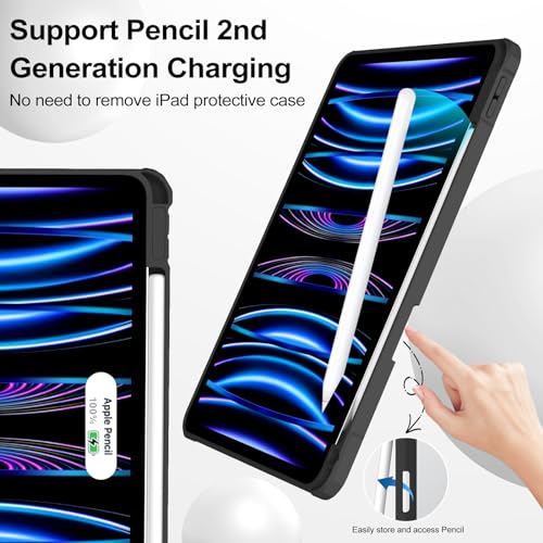 JKSML Case for iPad Pro 11, Case with Pencil Holder for iPad Pro 11 Inch 4th/3rd/2nd Generation 2022/2021/2020, Transparent Protective Case for iPad Pro 11, Supports Pencil 2 Charging, Black