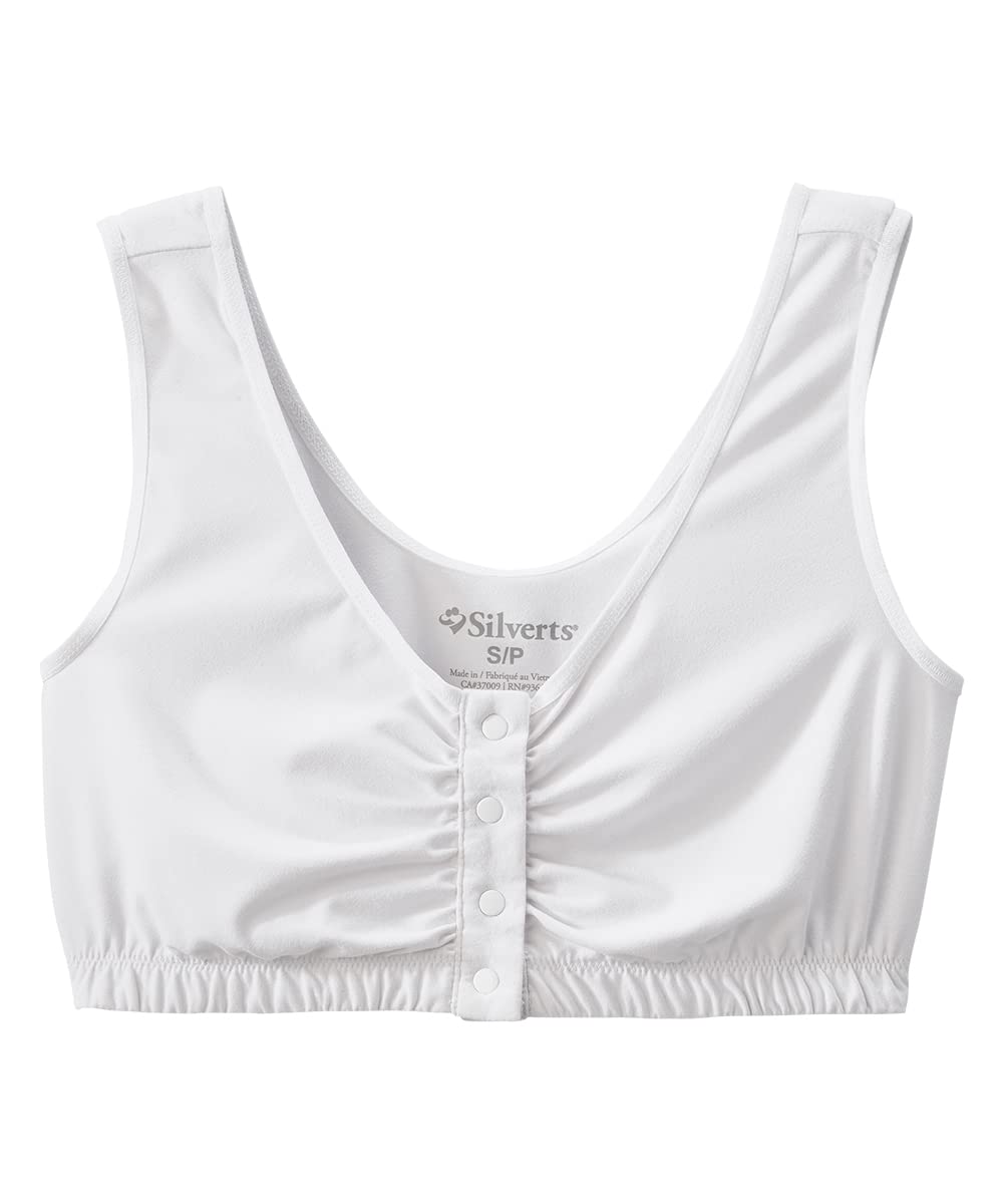 Silverts Front Closure Bras for Older Women, Post Surgery Bras for Women Front Closure, Breast Surgery Recovery Supplies, Comfortable Adaptive Clothing for Elderly - White 2XL
