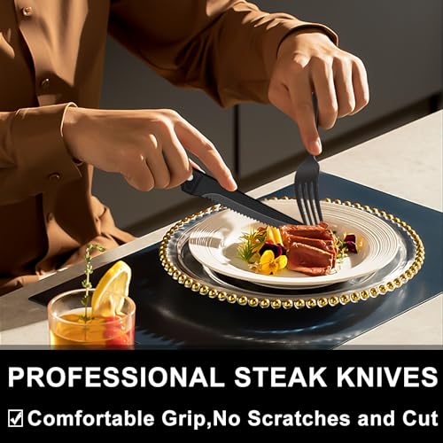 49-Piece Black Silverware Set with Organizer, Heavy Duty Stainless Steel Black Flatware for 8, Cutlery Utensil Sets with Steak Knives, Rust-proof, Mirror Polished, Dishwasher Safe