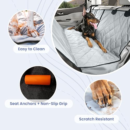 4Knines Dog Seat Cover with Hammock for Fold Down Rear Bench Seat 60/40 Split and Middle Seat Belt Capable - Heavy Duty - Black Extra Large - for Full Size Trucks and Large SUVs