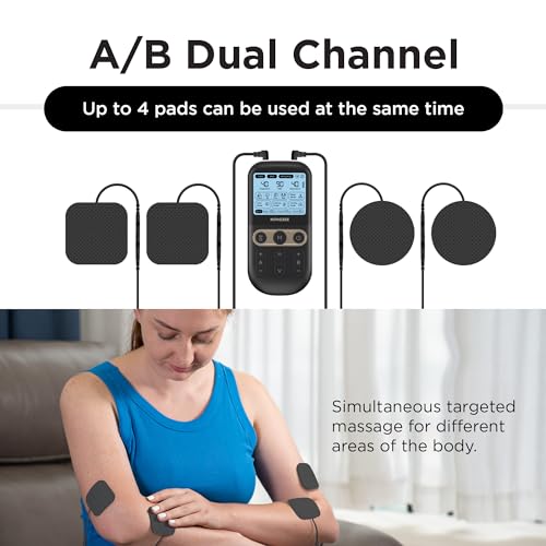 4 in 1 - D.I.Y & Tens Unit & EMS & Massage Muscle Stimulator, Dual Channel TENS Units Therapy Machine for Pain Relief, FDA Cleared Rechargeable Electronic Pulse Massager,with 12pcs Electrode Pads
