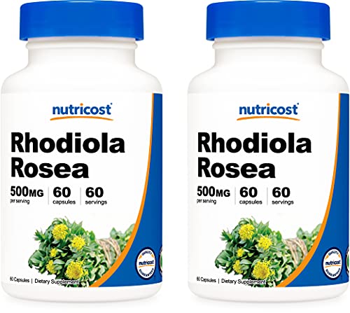 Nutricost Rhodiola Rosea 500mg, 60 Capsules (2 Bottles) - Gluten Free and Non-GMO Rhodiola Rosea Supplement