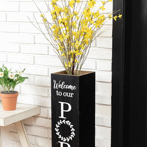 Glitzhome 30" H Wooden Rustic Welcome Porch Sign, Boxed Double Sided Rustic Home Porch Sign for Front Porch Decor, Black