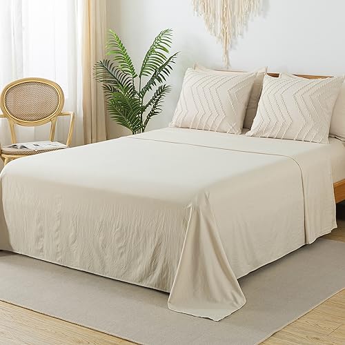Litanika White Comforter Queen Size Set with Sheets - 7 Pieces Boho Bed in a Bag Chevron Tufted Complete Beddding Sets Lightweight All Season Bed Set with Comforter, Sheets, Pillowcases & Shams
