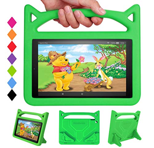 New 10inch Tablet Case(9th/7th/5th Generation,2019/2017/2015 Release)-SHREBORN Lightweight Shockproof Case Incompatible with iPad,with Cute Cat Handle Stand-Green