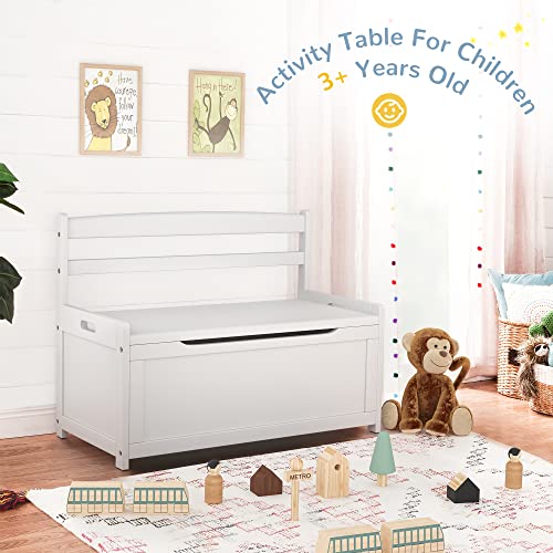 Curipeer Kids Toy Box Chest, Gray Rubber Wood Toy Box for Boys Girls, Large Storage Cabinet with Cushion Seat Bench/Flip-Top Lid/Safety Hinge, Toy Storage Organizer Trunk for Nursery, Playroom