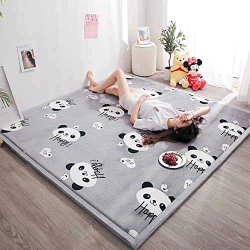 Loartee Kids Play Area Rug - 1.2" Soft & Thick Coral Velvet Nursery Rug, Crawling Mat for Toddler, Cute Rabbit Play Mat, Non-Toxic & Anti-Skid, Blue, Size:5.0'x5.0'(About 150x150cm)