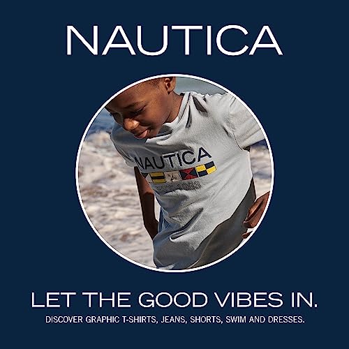 Nautica Boys' Swim Trunk with UPF 50+ Sun Protection, Vert Logo J Navy, 14-16