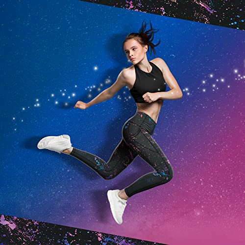 Cerburny High Waisted Exercise Yoga Pants with Pockets Workout Leggings for Women Running Pink Leopard Star Pants