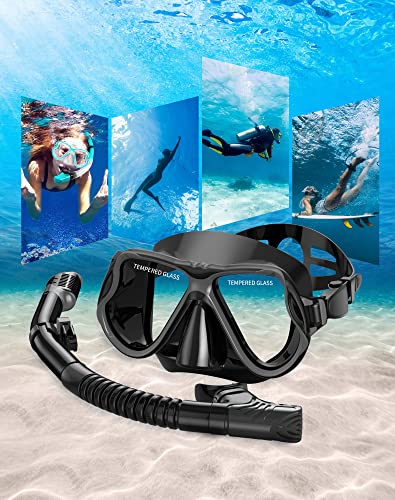Greatever Dry Snorkel Set,Panoramic Wide View,Anti-Fog Scuba Diving Mask,Professional Snorkeling Gear for Kids