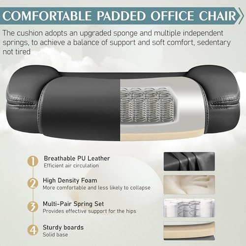 Leather Office Chair, PU Home Computer Desk Chairs with Ergonomic Back Support, 360°Swivel Free,Small Gmaing Chair with Wheels and Adjustable Armrests, for Short People Use, Black