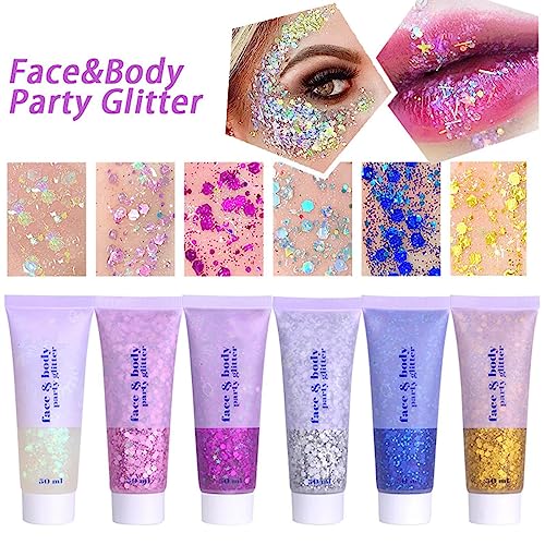 MEICOLY Light Blue Body Glitter,Mermaid Princess Face Glitter Gel,Ice Blue Glitter Face Paint for Halloween,Frozen Birthday Party Decorations,Chunky Glitter for Eye Lip Hair,Festival Rave Glitter Gel