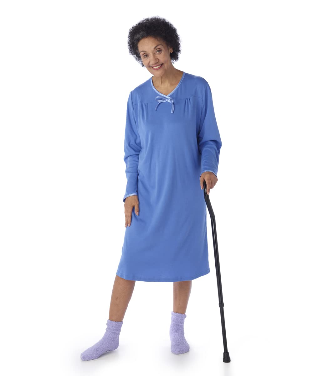 Silverts Hospital Gowns for Women Open Back, Adaptive Clothing for Seniors, Hospital Nightgowns for Women, Elderly Easy Clothing for Disabled - Blue MED