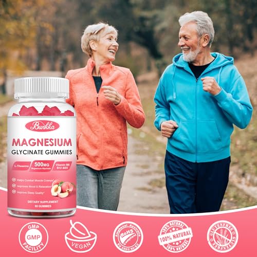 (2 Pack) Magnesium Glycinate Gummies-Magnesium Glycinate 500mg, Magnesium Complex Supplement with Potassium, VitaminD, B6 for Calm, Sleep&Stress Relief-Sugar Free, 120 Peach Magnesium Gummies