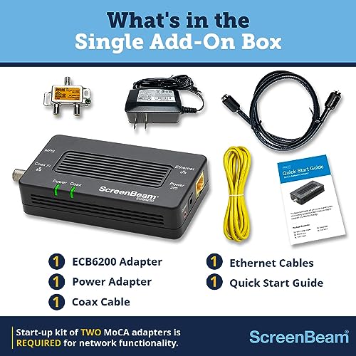 ScreenBeam Bonded MoCA 2.0 Network Adapter for High Speed Internet, Ethernet Over Coax - Single Add-On Adapter for Existing MoCA Network (Model: ECB6200S02)