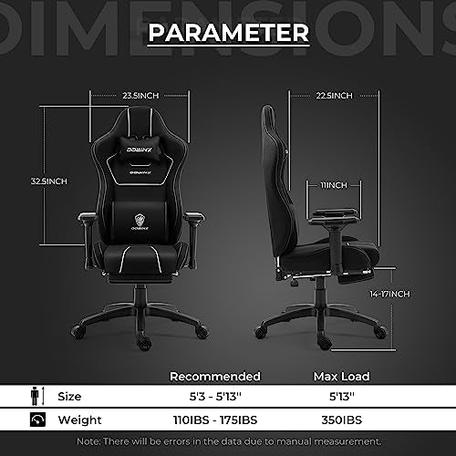 Dowinx Gaming Chair Tech Fabric with Pocket Spring Cushion, Ergonomic Computer Chair with Massage Lumbar Support and Footrest, Comfortable Reclining Game Office Chair 300lbs for Adult, Black
