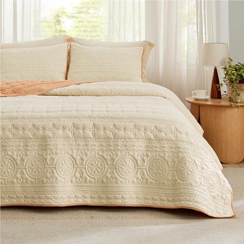 Bedsure King Quilt Bedding Set - Lightweight Summer Quilt Bed Set, Reversible Orange Bedspread Coverlet Celestial for All Seasons (Includes 1 Quilt, 2 Pillow Shams)