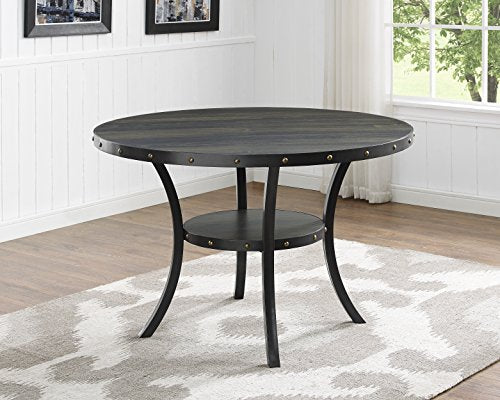 Roundhill Furniture Collection Biony Espresso Wood Dining Set with Blue Fabric Nailhead Chairs,