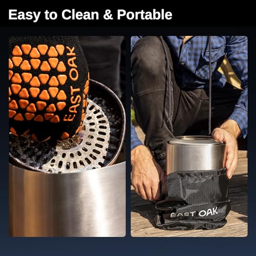 EAST OAK Smokeless Tabletop Fire Pit, Mini Table Top Firepit for Patio and Outdoor Camping, Removable Ashtray, Dual-Fuel Stove, Silicone Pad& Travel Bag, 50-80min. Burn Time, H: 10.1" xD: 7", Silver