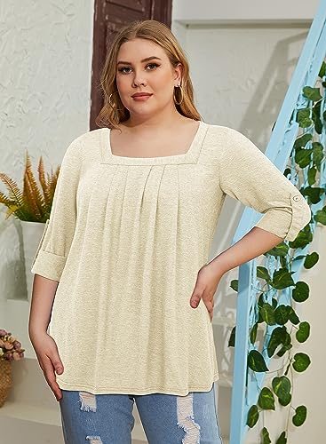 Siddhe Womens Clothes Plus Size 3/4 Sleeve Tops for Women Plus Size Tunic Tops to Wear with Leggings Work Blouses for Women Square Neck Work Shirts Navy Blue XL