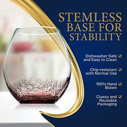 NutriChefKitchen Stemless Sleek Design, Hand Blown & Personally Crafted Set of 2, Lead-Free, Dishwasher Safe, 2 Count (Pack of 1), Ideal Gift For Any Occasion: 3.94"W x 4.33"H