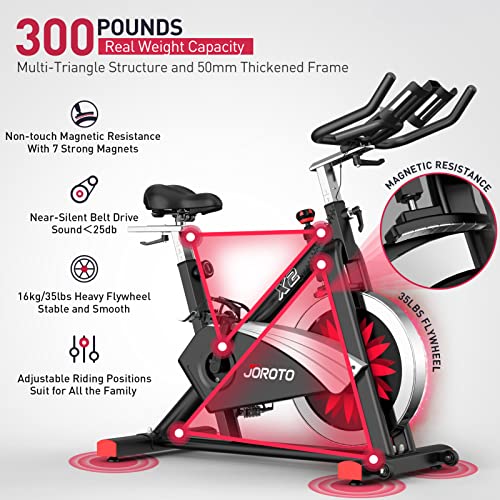 JOROTO Belt Drive Indoor Cycling Bike with Magnetic Resistance Exercise Bikes Stationary (300 Lbs Weight Capacity) (Updated)