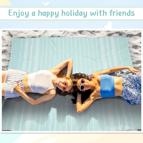 Oudain 2 Packs Oversized Turkish Beach Towel, 61" x 82" Extra Large Cotton Beach Towels for Adults Turkish Beach Blanket Travel Lightweight Sandproof for Bath Beach Gift Beach Supplies(Royal Green)