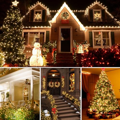 Tcamp 105FT 300 LED Battery Operated Christmas Lights with Remote Timer Memory Function, 8 Modes Battery String Lights for Christmas Tree Bedroom Wreath, Warm White
