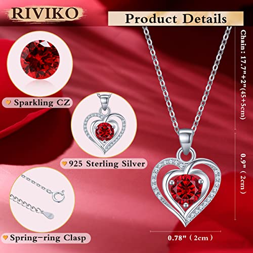 RIVIKO Heart Birthstone Pendant Necklace for Women 925 Sterling Silver Zirconia December Necklaces Christmas Valentine's Day Mothers Day Jewelry Gifts For Her Mother Wife