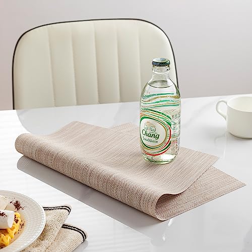 LEXMORE Placemats Set of 4 Vinyl/Plastic Woven Place Mats for Kitchen Table Indoor/Outdoor Washable Placemat Wipeable Dining Table Mats(Gold Dune)