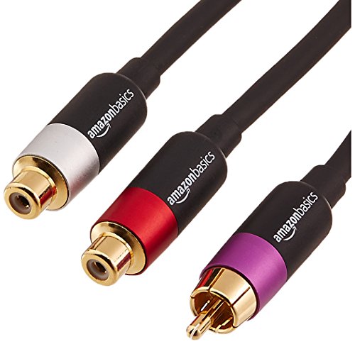 Amazon Basics RCA Y-Adapter Splitter with 2-Female on One End and 1-Male RCA Cable, Gold-Plated, Black, 12 Inches/30.4 cm