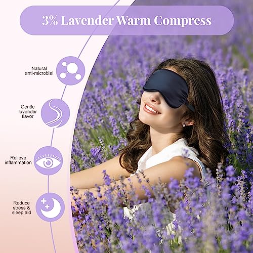 BeeVines Lavender Eye Mask for Dry Eyes, 2 Packs Moist Heat Warm Eye Compress, Microwave Activated Heated Eye Masks, Flaxseed Sleep Mask for Blepharitis, Migraine, Puffy, Pain Relief (Black & Blue)
