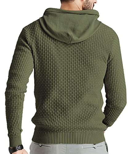Zaitun Mens Hooded Sweatshirt Long Sleeve Solid Knitted Hoodie Pullover Sweater Green Khaki