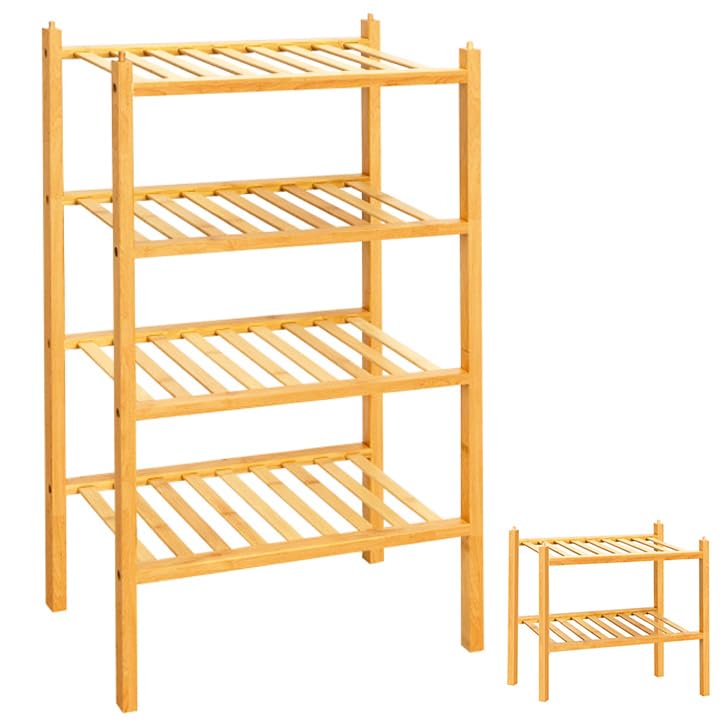 OYREL Narrow Shoe Rack for Closet,Sturdy Small Shoe Rack Organizer,4 Tier Stackable Shoe Storage for Small Space,Beautiful Natural Bamboo Shoe Rack Entryway