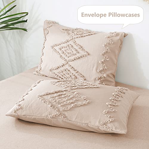 PERFEMET Beige Cream Tufted Comforter Set Full Size, Geometric Tufts Full Size Bedding Sets, Farmhouse Boho Chic Bed Comforter Set (Beige, Full)
