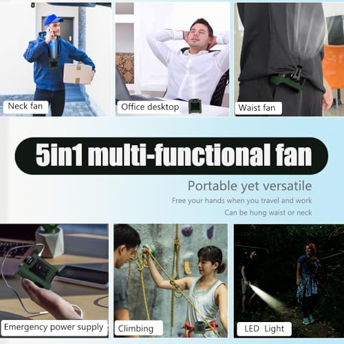 CAZOKASI 2024 Upgrade 10000mAh Waist Clip Fan Wearable Fan Portable Personal Body Fan Powerful Upto 40H Cooling and Heatstroke Prevention Fan (Green)