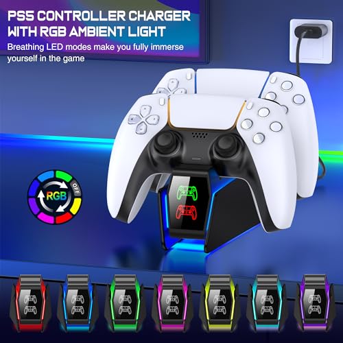 PS5 Controller Charger Station for PlayStation 5 Dualsense with LED Light Dual Stand Charger Dock, PS5 Controller Charging Station Accessories for PlayStation 5 Faceplates DualSense Edge-Black