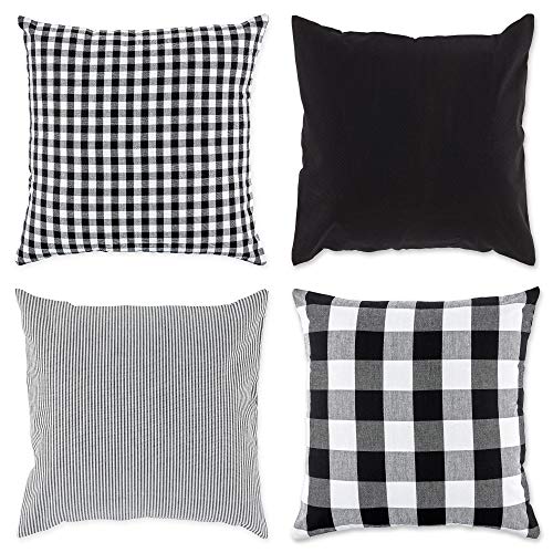 DII Decorative Square Throw Pillow Cover Collection Cotton, Machine Washable, Hidden Zipper, 18x18, Black Assorted, 4 Piece